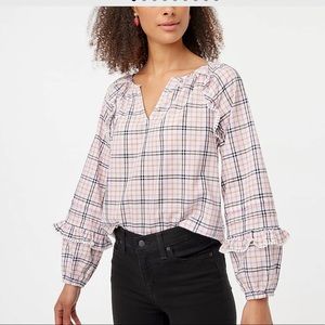 NWT - Plaid Ruffle Peasant Top - XS